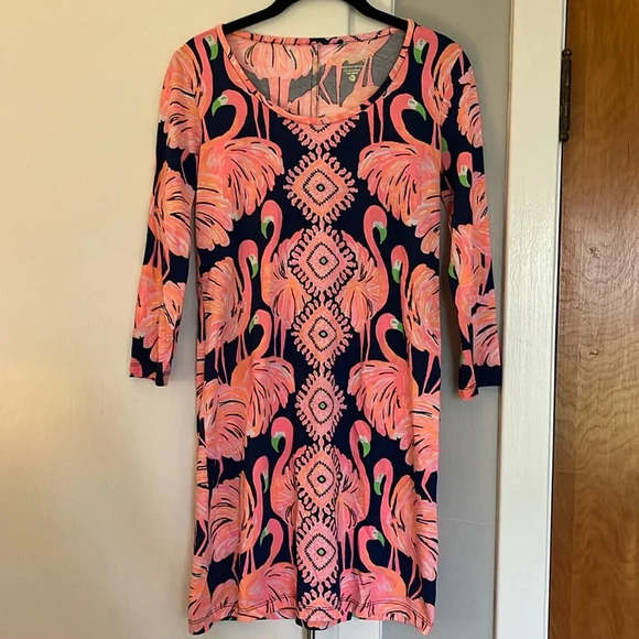 Lilly Pulitzer Beacon dress SZ XS Gimme Some Leg Flamingo 3/4 sleeve NWOT - Picture 1 of 6